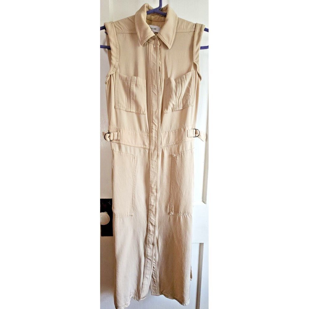 Reiss Effie sleeveless hidden button shirt Utility midi dress beige women‎ Sz 0